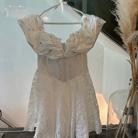 BRIDE / WEDDING / REHEARSAL / AFTER PARTY LACE OFF THE SHOULDER DRESS - Picture 2 of 6